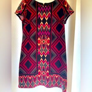 Geometric Patterned Dress - Red and Black
